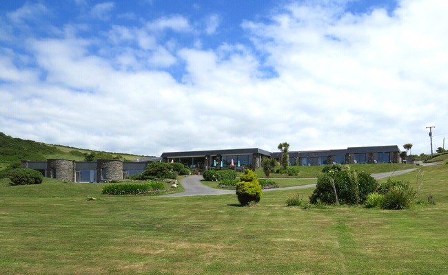 Green lawn in front of commercial property